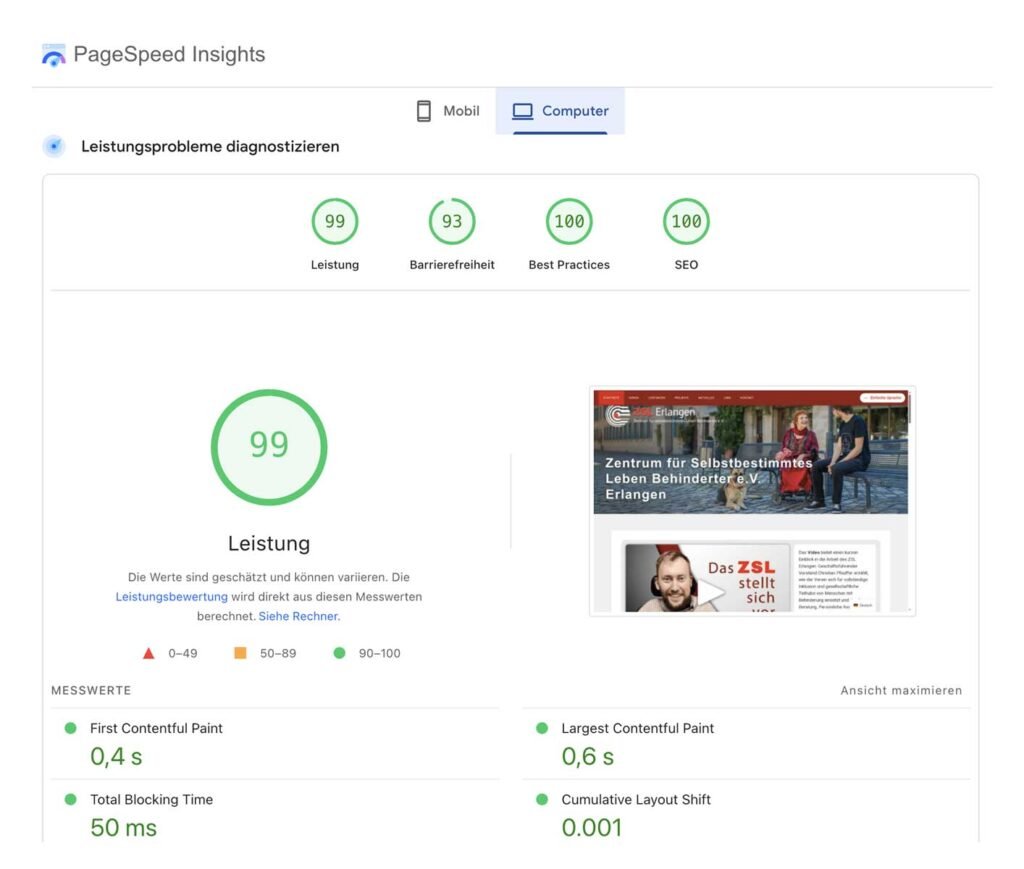 schnelle webseiten pagespeed-test